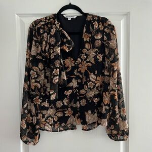 Long sleeve blouse with brown floral print